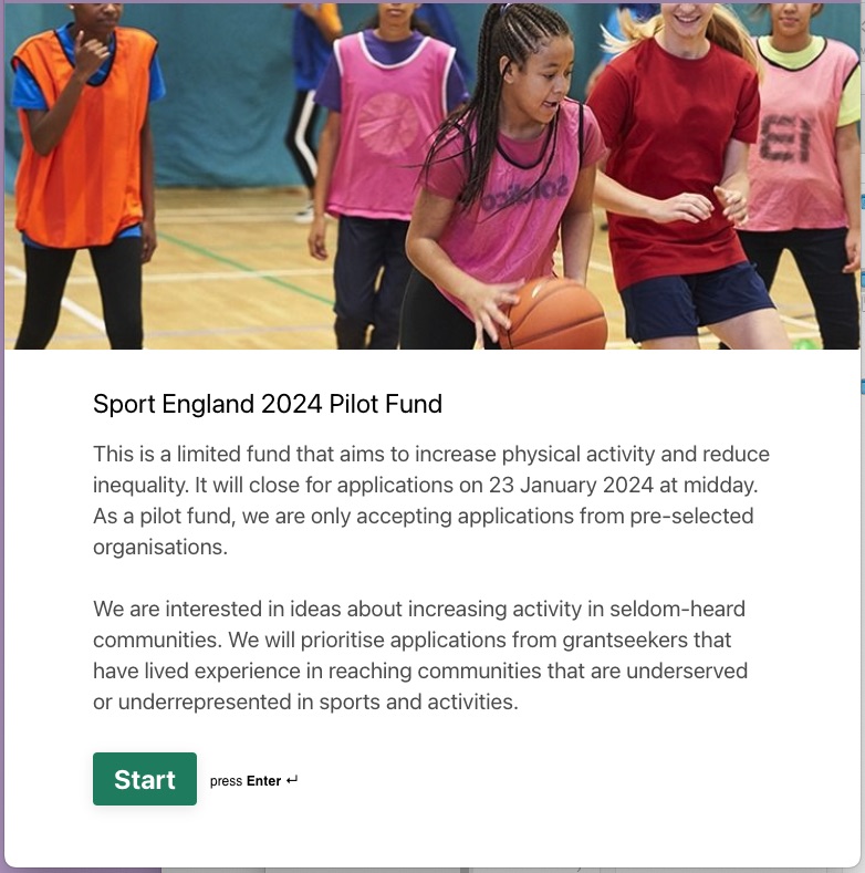 The start screen of the 2024 Pilot Fund form