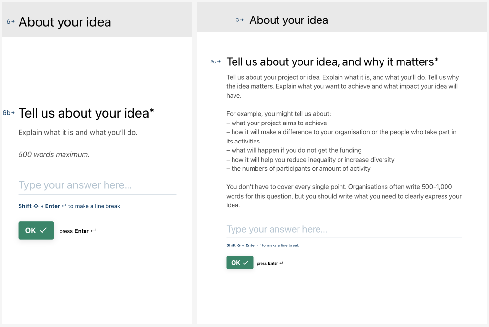 Our form before and after we made improvements driven by our user research.